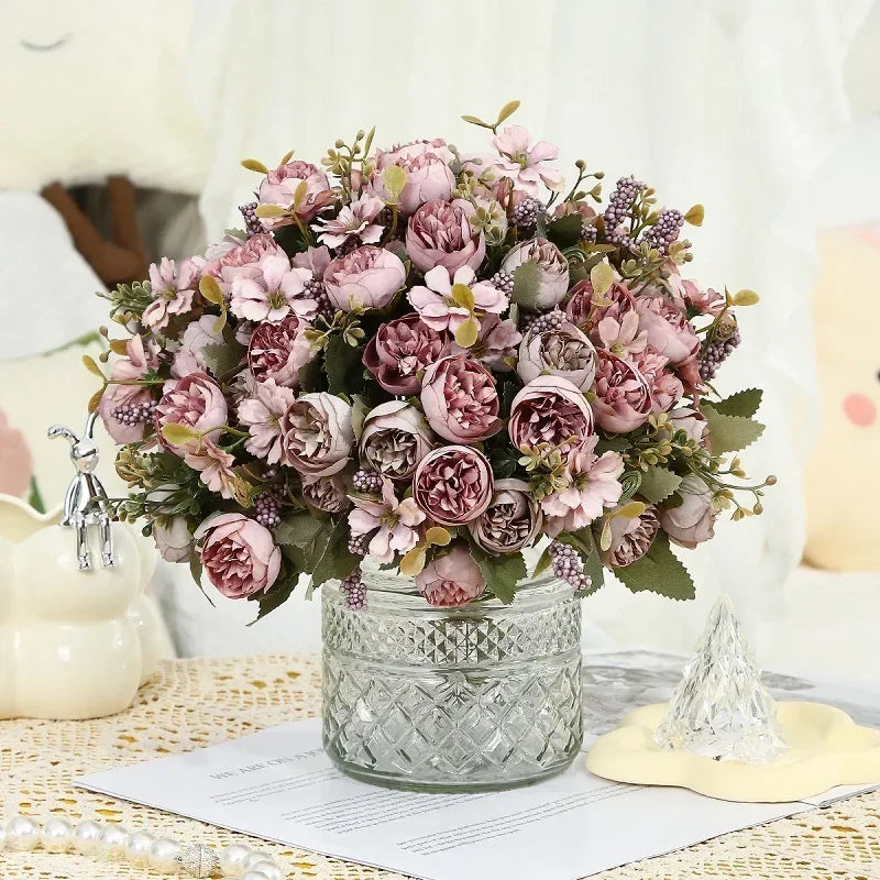 Wedding decoration artificial flowers in silk and green plants - view 10