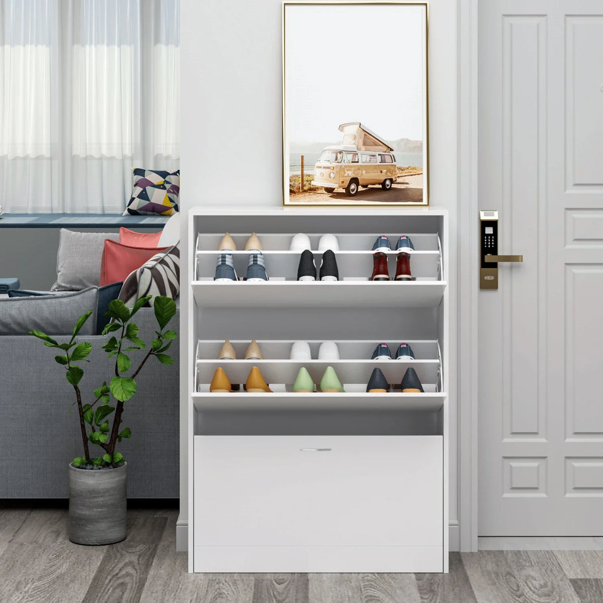 Getone Shoe Cabinet with 3 Doors, Shoe Storage Cupboard, White Shoe Rack Space Saving for Hallway 110x80x23.5cm - view 4