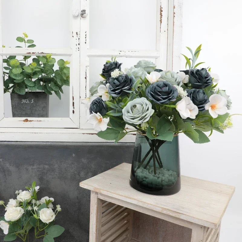 Set of 3 Artificial Silk Rose Bouquets with Plastic Stems - view 5