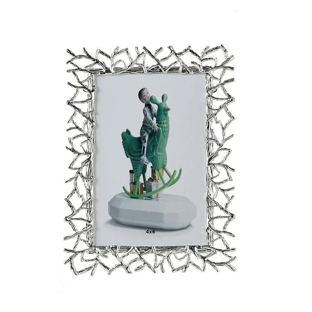 Golden Silver Art Photo Frame,Desktop Photo Display Ornaments,Bedroom Portrait decor,Exquisite Creative Branch,Metal Photo Frame - view 6