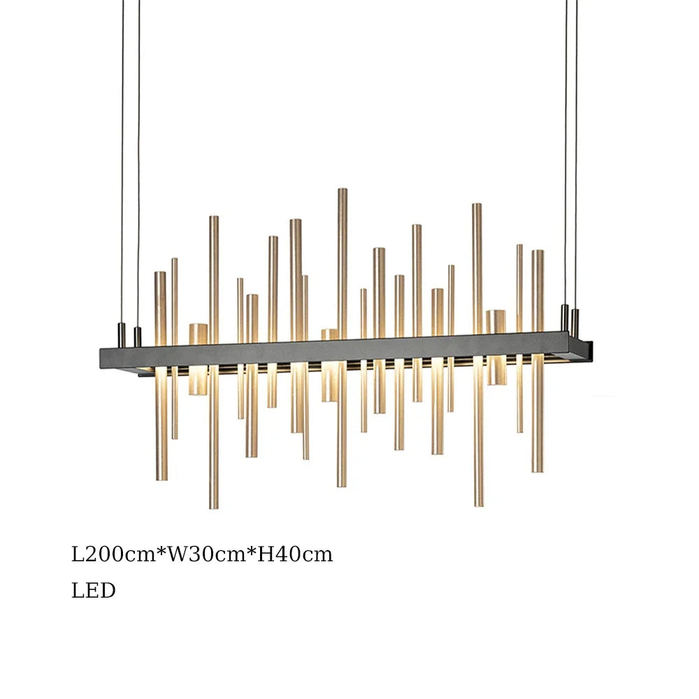 Minimalist chandelier in stainless steel black modern design - Neutral Light / L200cm