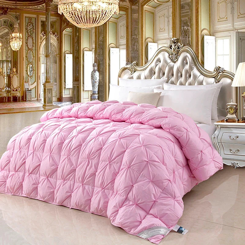 100% white goose down comforter, high-quality five-star hotel twisted flower comforter, pure cotton winter thick comforter - 180x220cm 3.5kg / Pink
