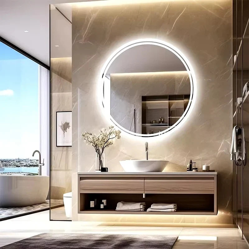 Smart LED Bathroom Mirror, Round Mirror Surface, Wall Mounted Makeup Mirror, Touch  Adjust Brightness, Safer Gift Box Packaging - view 3