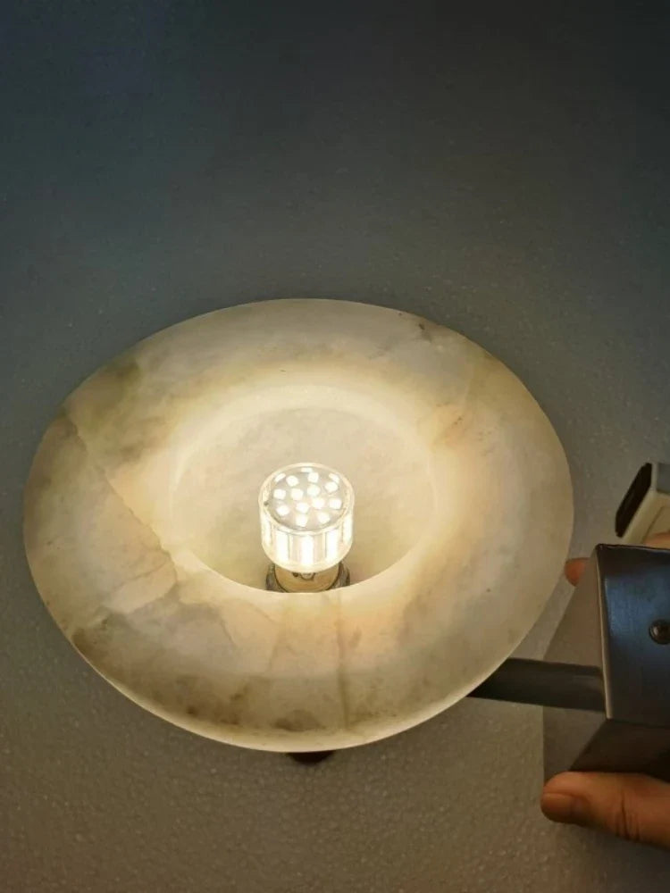 Circular wall sconce in marble and copper modern antique style - view 5