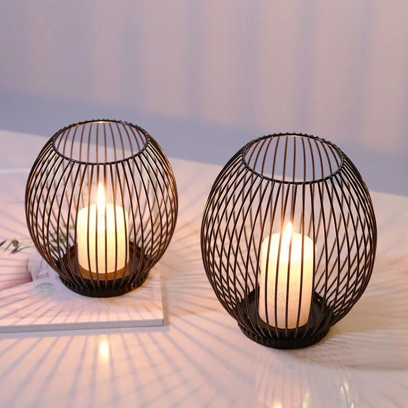 European Metal Lantern Candlestick,Arts and crafts ornaments,Gold Black Candle Holder,Home Decoration - view 3