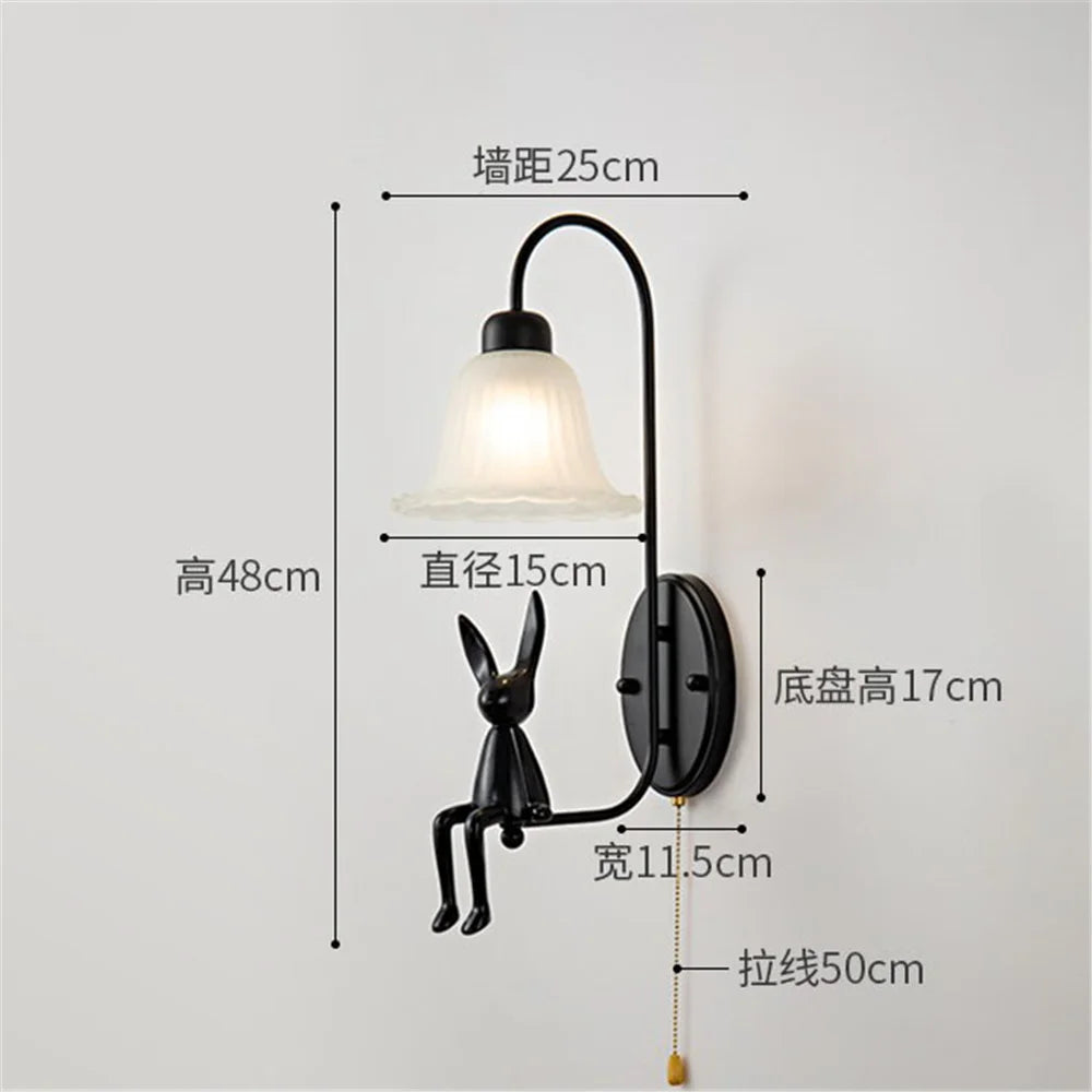 Black glass retro wall sconce with pull-out switch - B