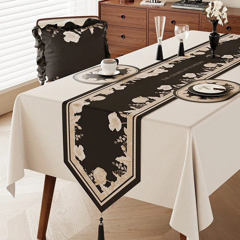 Vintage beige table runner flowers style country - 30x120cm