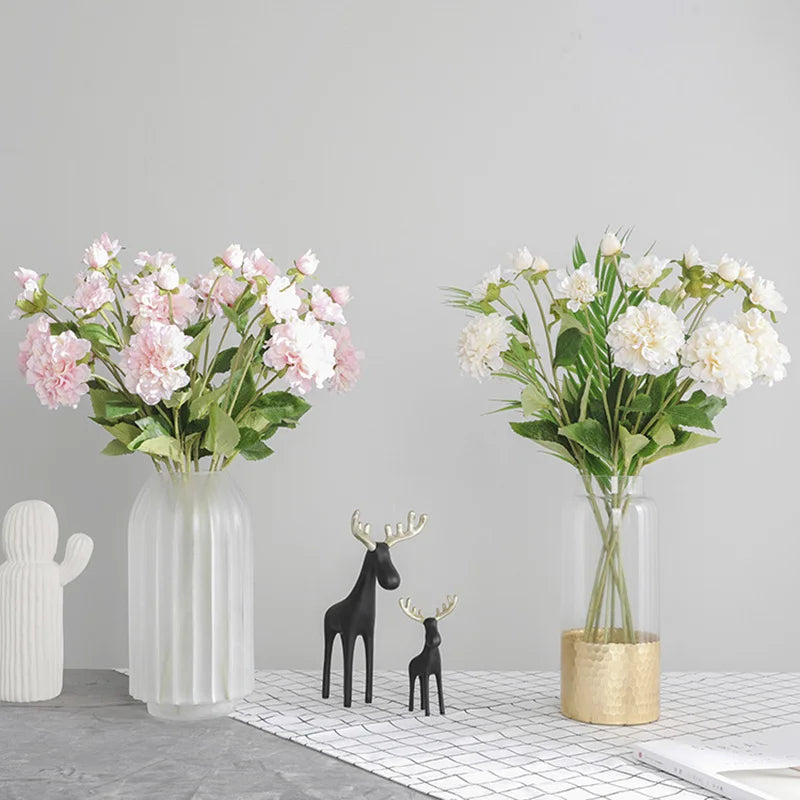 Artificial Sweet Three-Headed Peony Flower, Wedding Decoration, Simulation Peony Flower, Living Room and Office Decoration