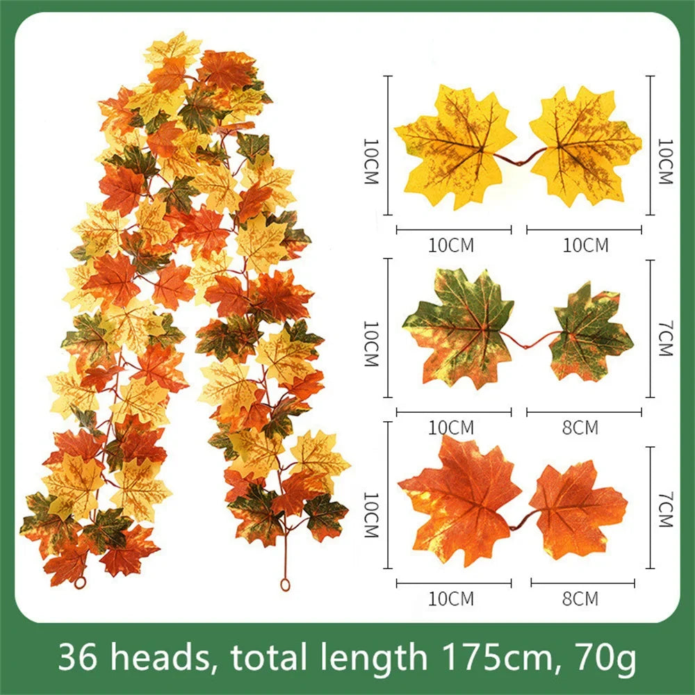 Artificial maple leaf garland in decorative silk for garden - L / 175 cm