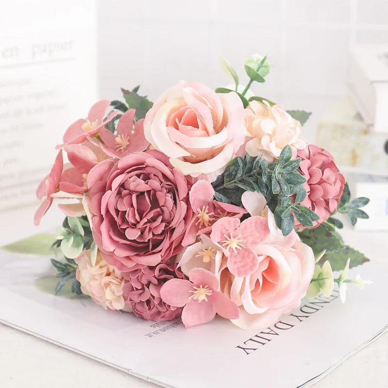 Artificial flowers silk peony hortensia decoration wedding bouquet - Bean Paste 1