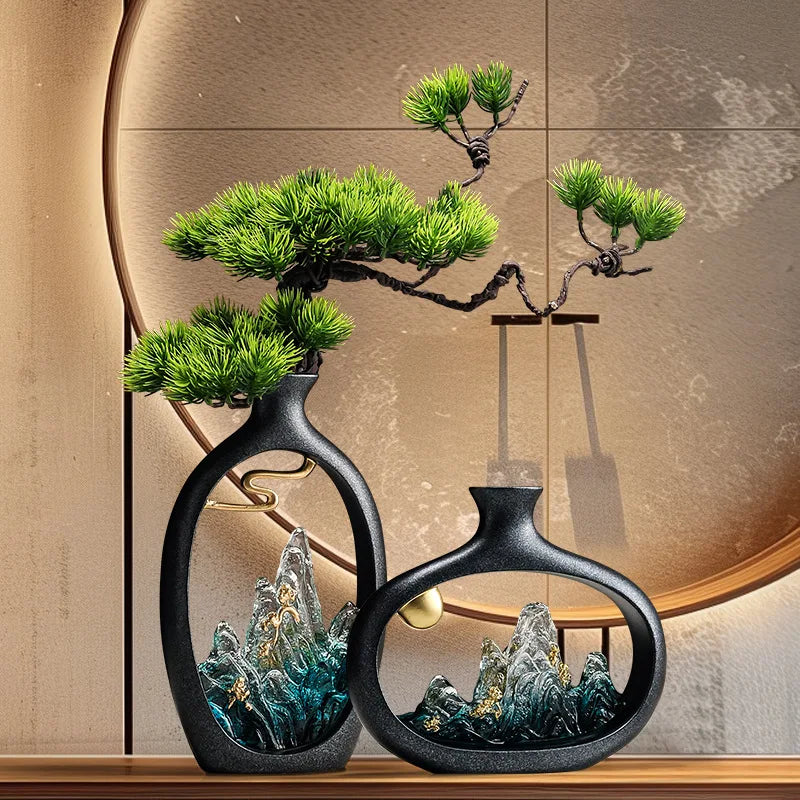 New Chinese welcome pine vase ornament, living room entrance TV cabinet, Bogu rack ornament, office housewarming gift - view 4