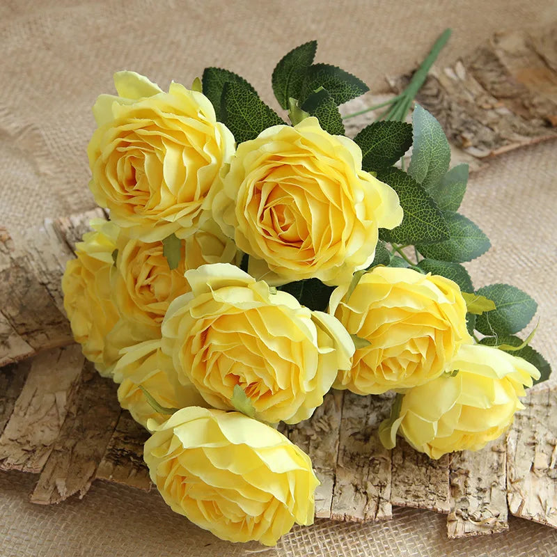 10 artificial flower heads for wedding decoration and festival - Yellow