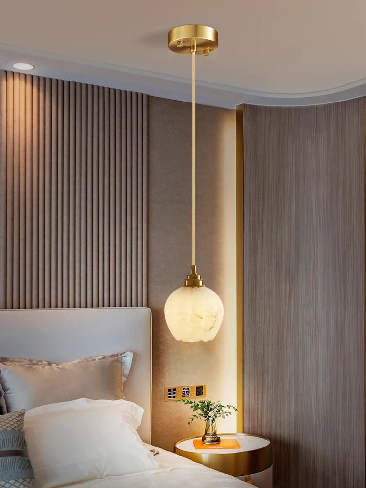 Nordic pendant light in marble and modern minimalist copper design