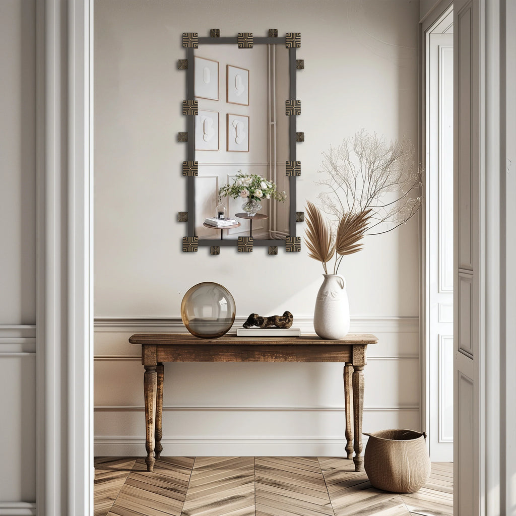 Vintage rectangular wall mirror with industrial metal frame - view 3