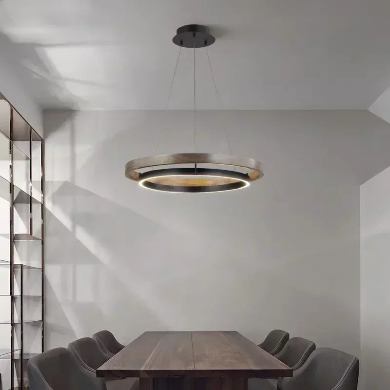 Modern wooden chandelier with decorative led lighting - view 4