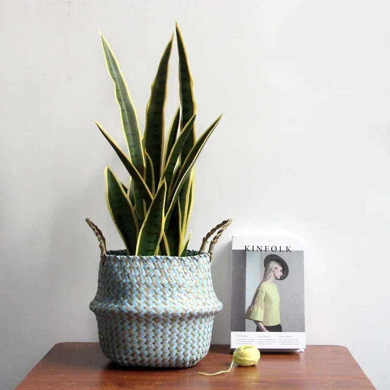 Foldable wicker storage basket handmade patchwork seagrass - view 3