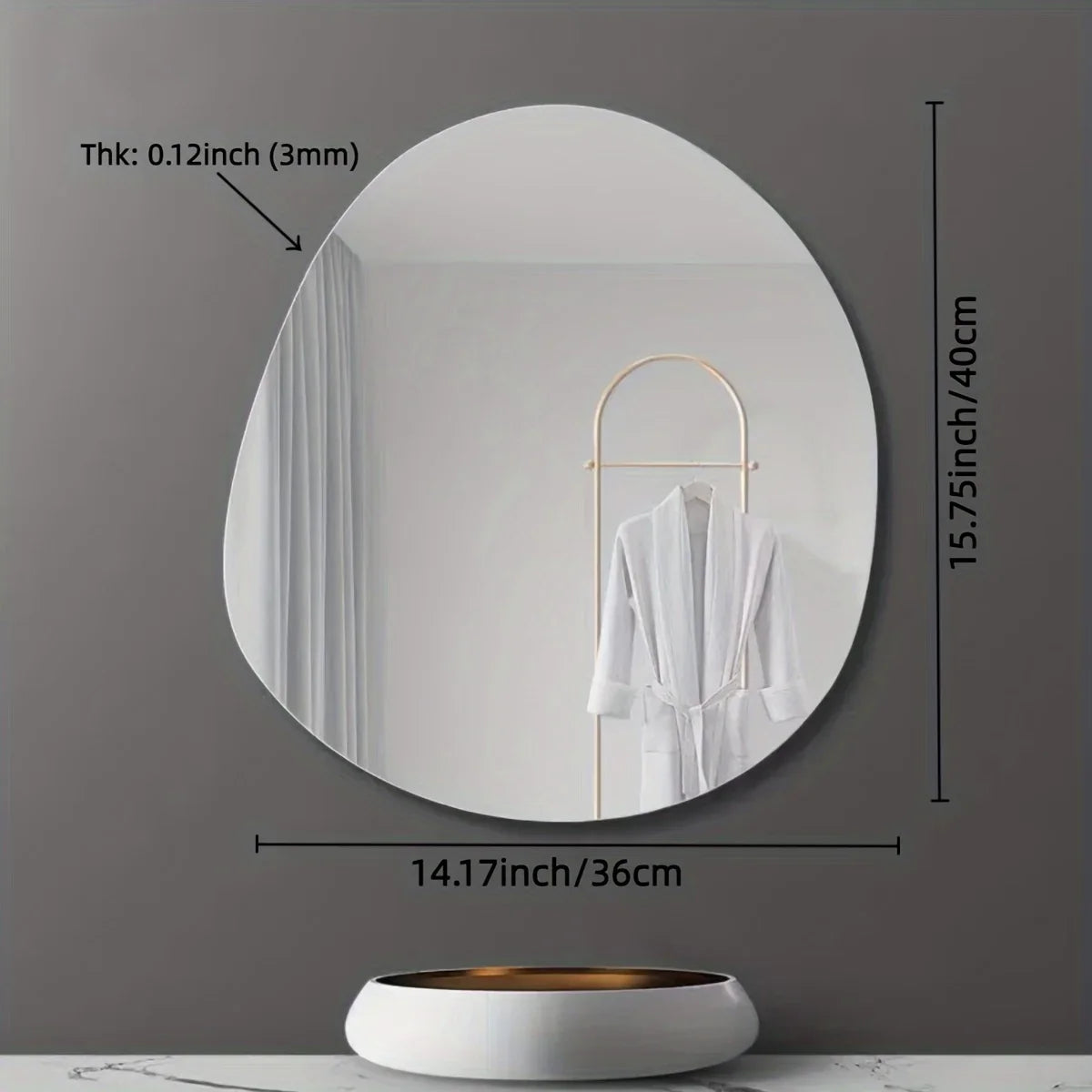 Ellipse Irregular Bathroom Acrylic Shatterproof Mirrors, Wall Mirror, Non Glass Mirror decor for Bedroom, Living Room - 14.17x15.75inch