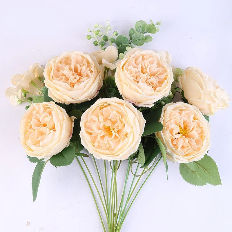 Yellow and White Artificial Silk Rose Bouquet, Design 1 - view 4