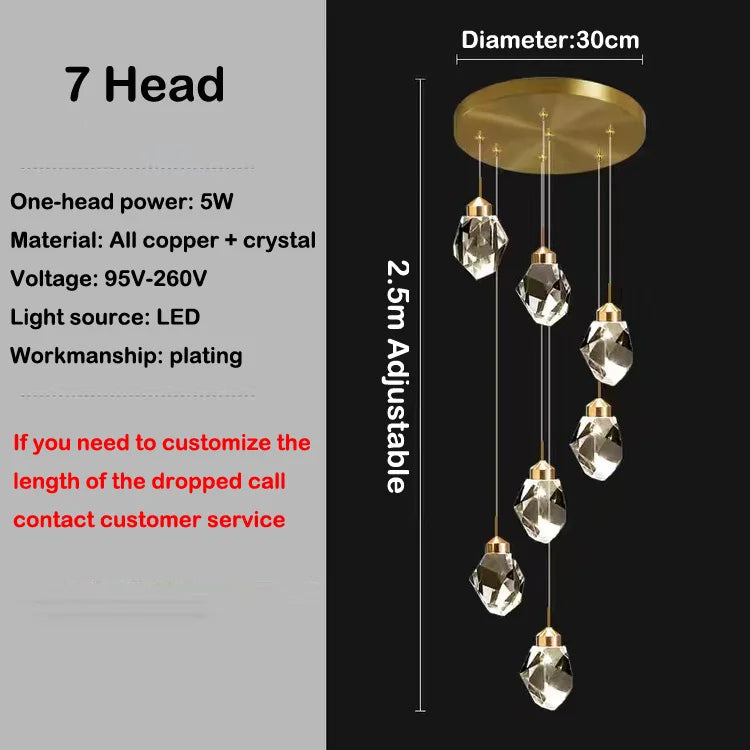 Led crystal chandelier design in modern and elegant copper - 7 Heads / 4000K Natural White