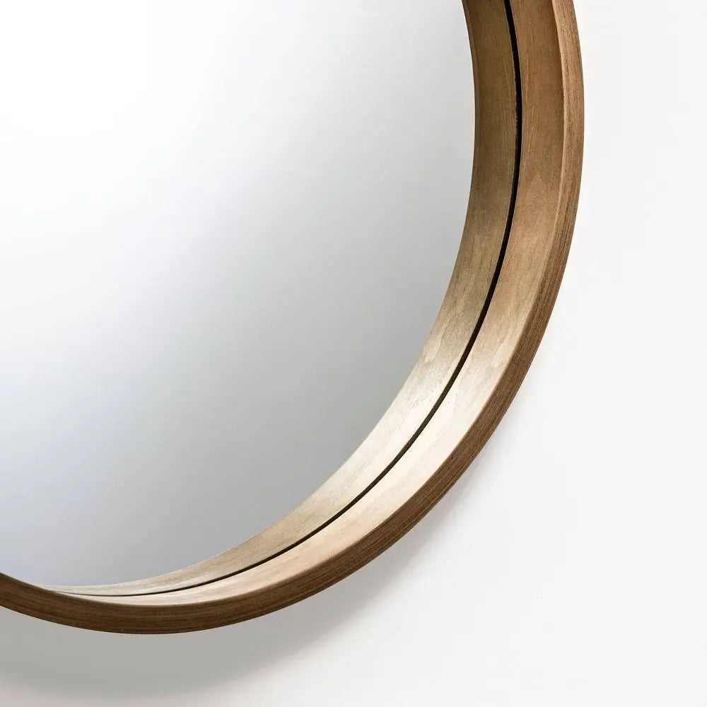 Modern round wall mirror in rustic natural magnolia - view 4