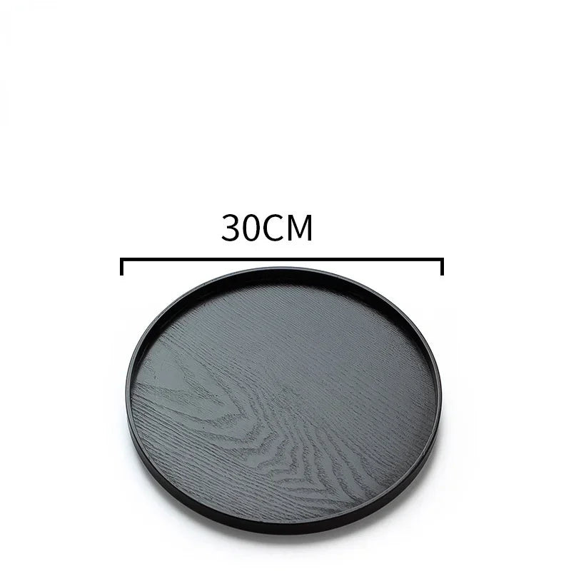 Japanese round wooden tray for service and tea - Black 30cm