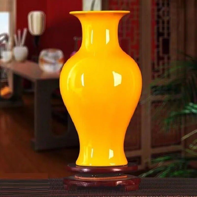 Jingdezhen Yellow Ceramic Vases, All Yellow Glaze Home Crafts, Living Room, Office Decoration, Wedding Gifts - view 2