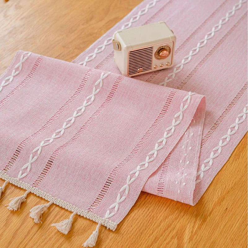 Bohemian Braided Table Runner with Rustic Fringes - 35X120cm 1pc