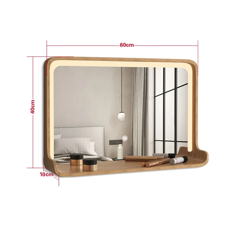 Solid wood mirror with led lighting and wall mounting - 60 40CM 1
