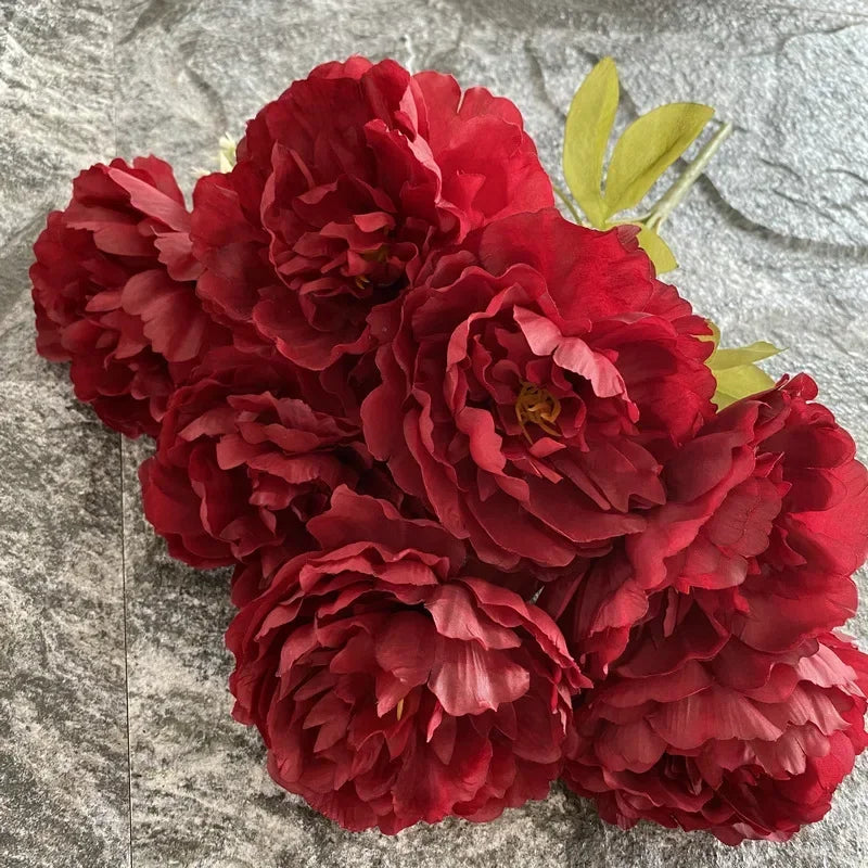 Bouquet of seven silk peonies for interior decoration and wedding - Bourgogne