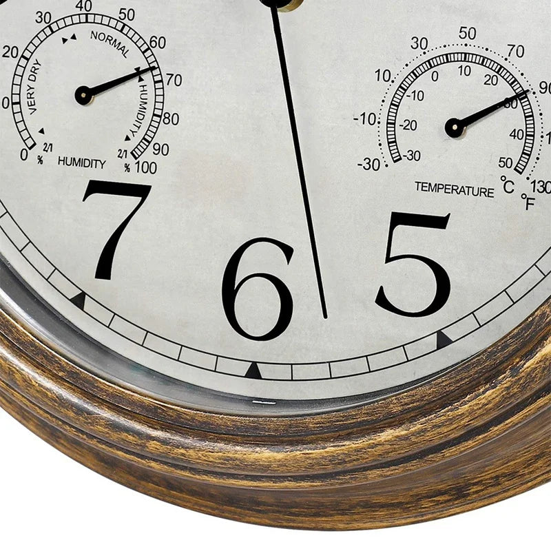 12inch Wall Clock,Retro Waterproof Clock with Displays Thermometer&Hygrometer,Noise-Free Clock for Indoor/Outdoor - view 3
