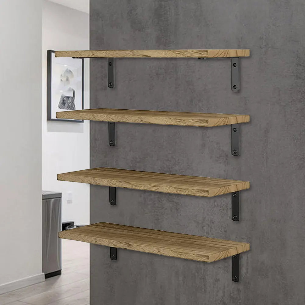 Set of 4 floating wooden wall shelves for decorative storage
