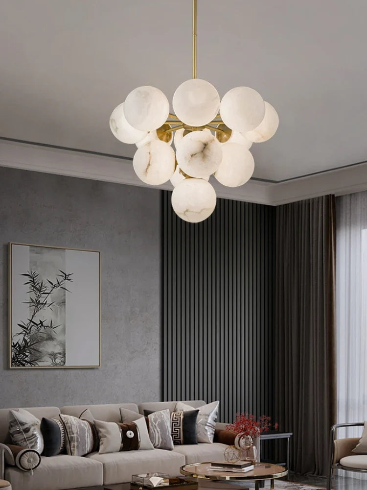 All-in-minimalist and creative marble round copper chandelier