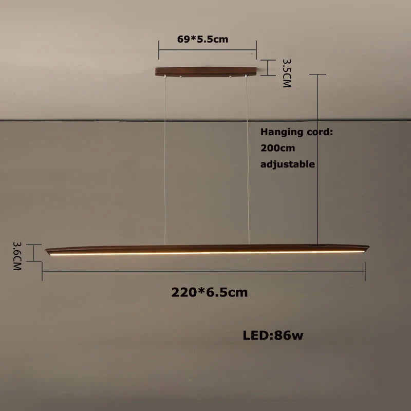Hanging chandelier in trendy design wood dimmable for modern interior - 220cm / Black walnut wood / White light