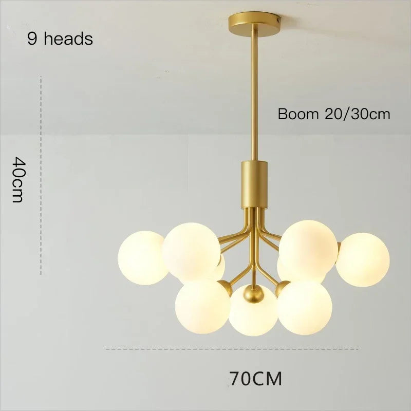 Modern chandelier in bubble glass and decorative flowers - 9 Heads-Gold / Cool Light