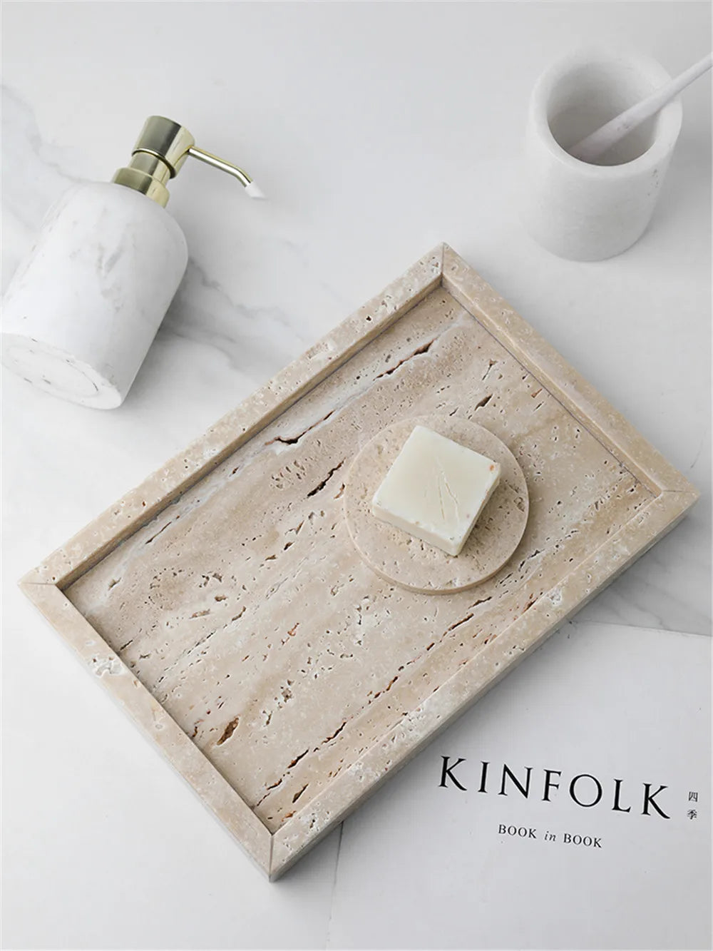 Minimalist marble tray for candles and jewelry - view 6