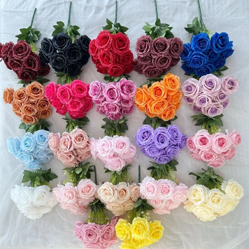Artificial Silk Rose Bouquet with Plastic Stem, Purple Heart Tones - view 5
