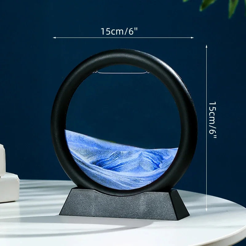 Glass hourglass 3d sand landscape in motion artistic decoration - A-Blue (5 inches)