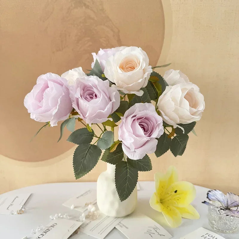 Bouquet of artificial silk rose wines for bride elegant decoration - view 3