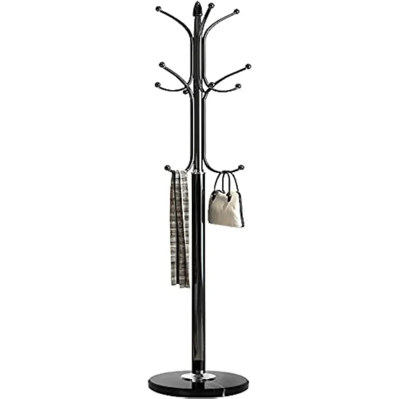 Marble-Base Metal Coat Rack, 12-Hook Hall Tree, Style Two