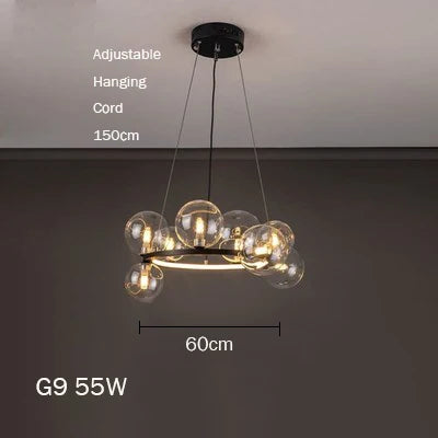 Glass chandelier modern design with bubbles for elegant interior - Warm light / Dia60A