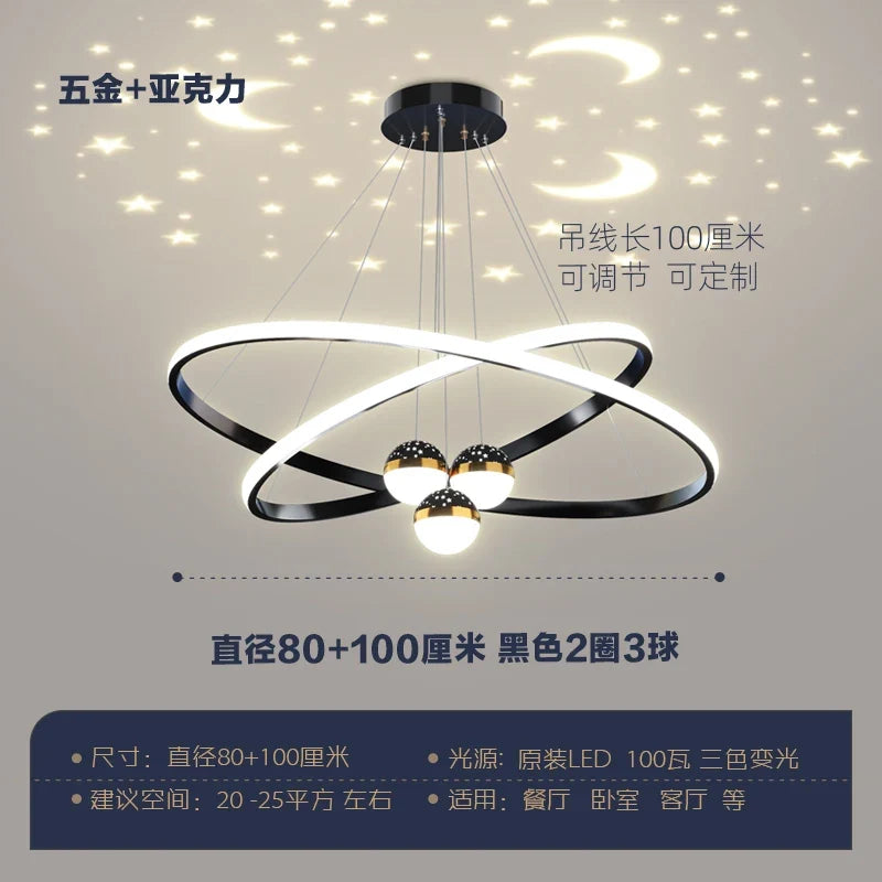 Star LED pendant light for interior decorative lighting - 80.100CM / Golden Lamp Body / Gradation à distance