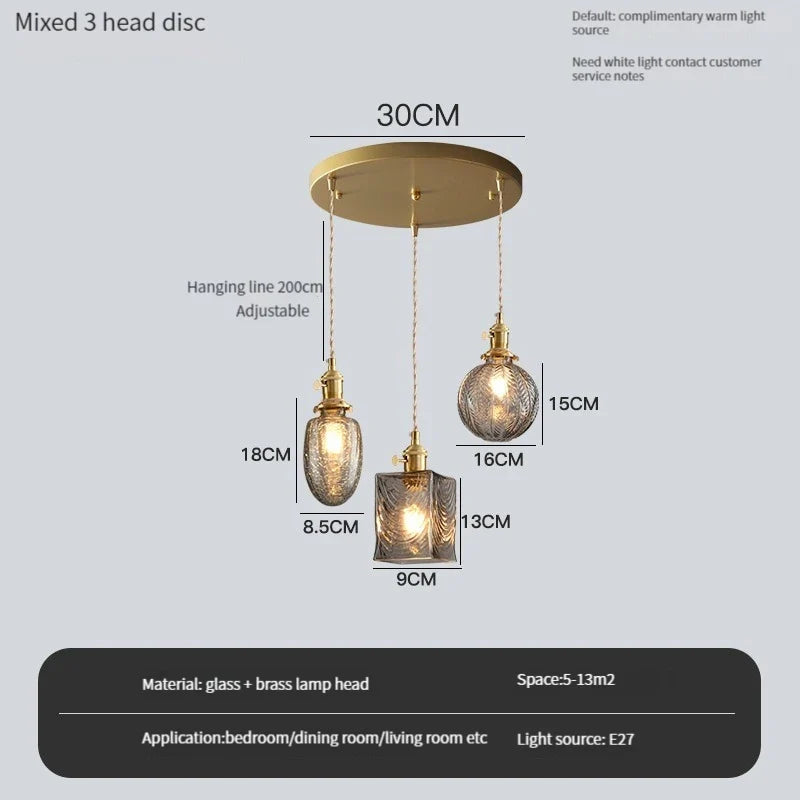Vintage pendant light with crystal glass switch and shade - view 4