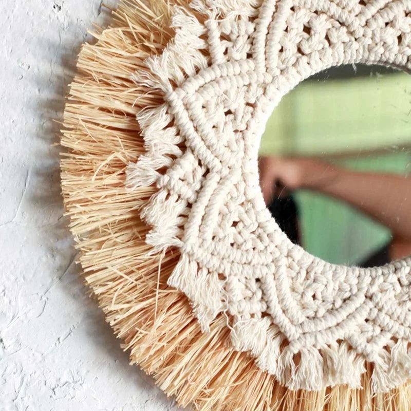 Hand woven mirror decoration boho Nordic decorator - view 3
