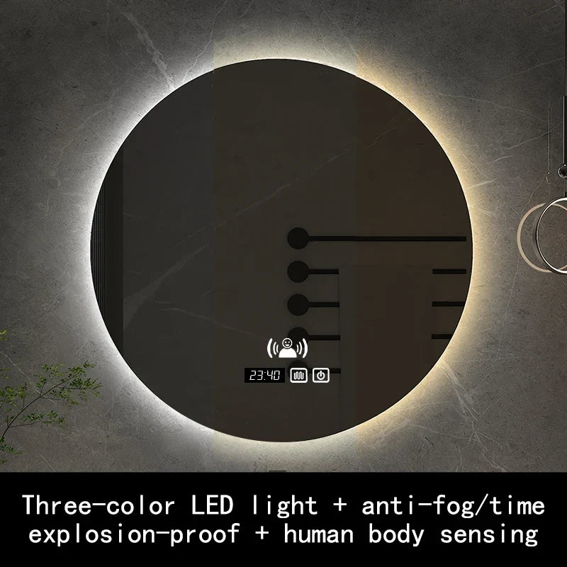 Smart Bluetooth Round Backlit Anti-Fog Mirror - Induction temporelle