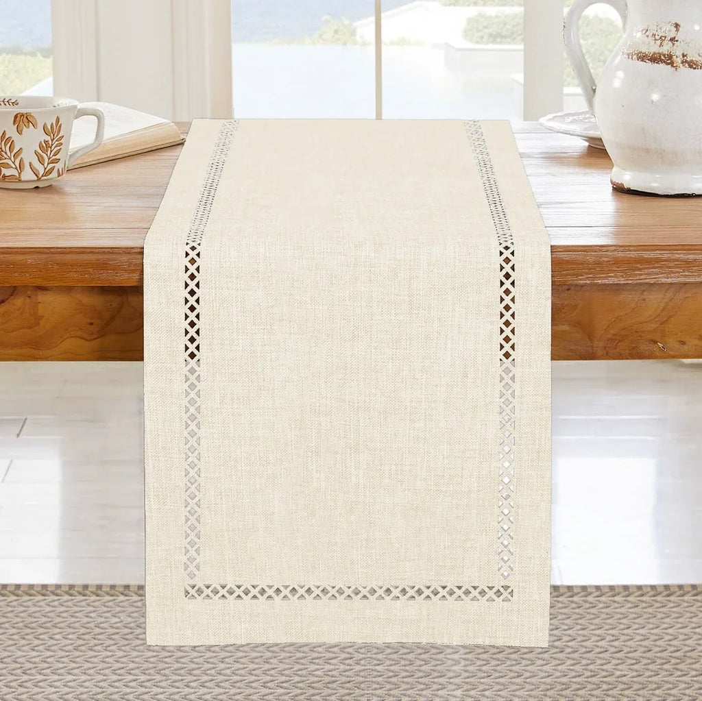Linen table runner modern chic openwork pattern - view 12