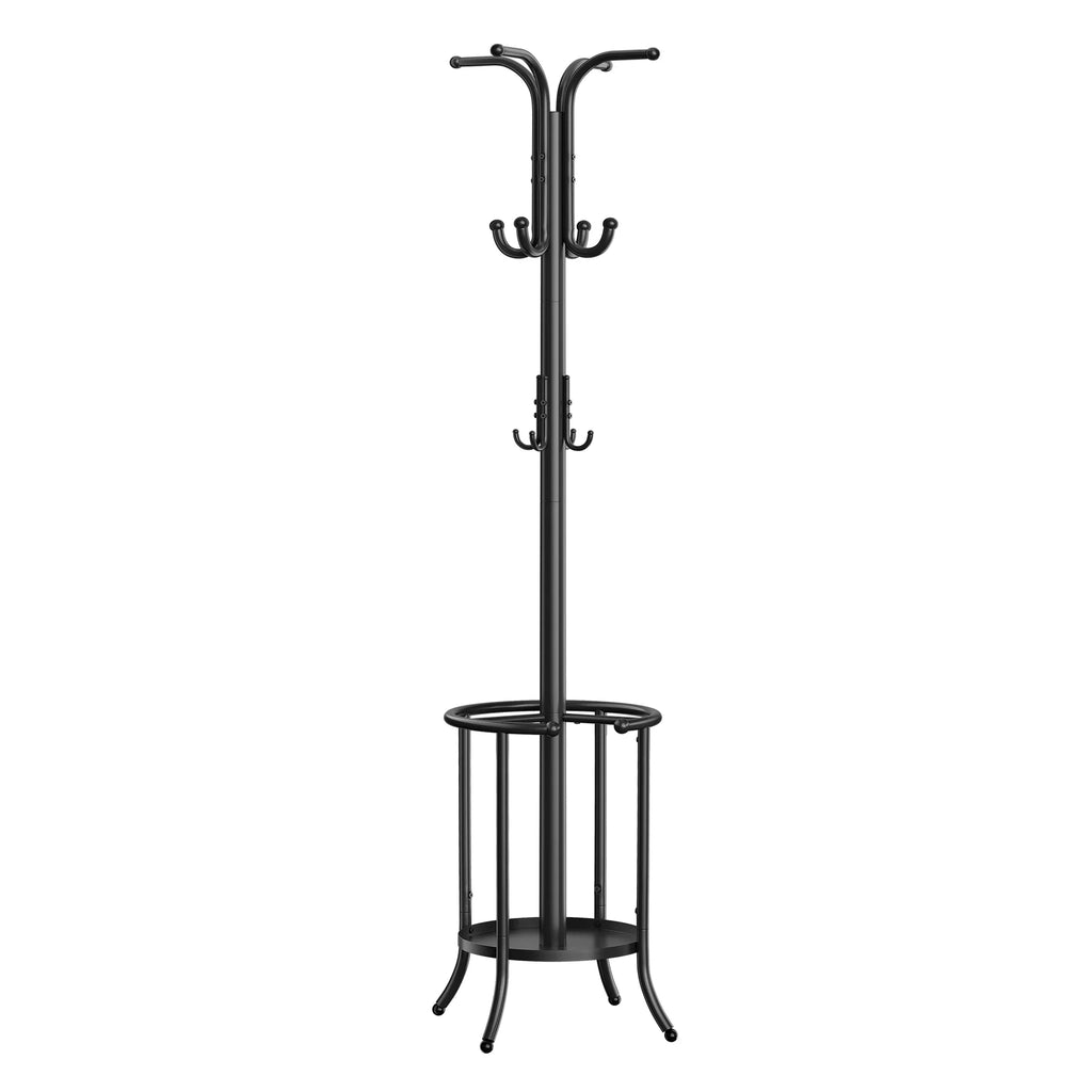 SONGMICS Coat Rack Freestanding, Coat Stand with Umbrella Holder, 12 Hooks, Metal, 175 cm Tall, for Entryway, Hallway - black