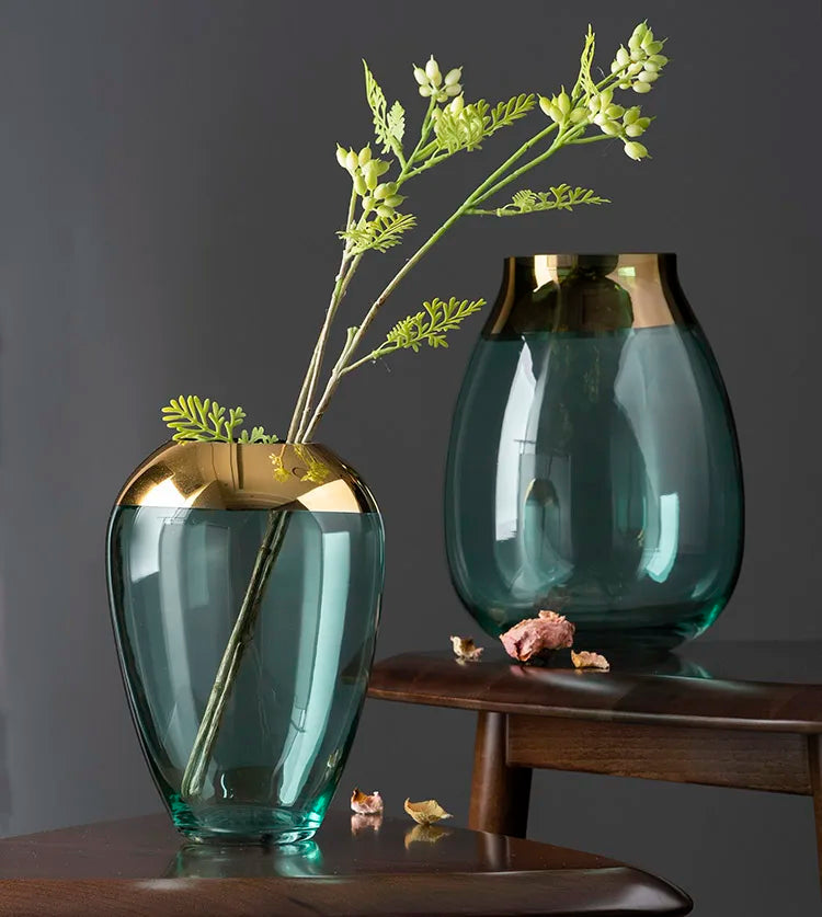 Light luxury handicraft ornaments, ice flower colored glass vase, large transparent glaze ware - view 4