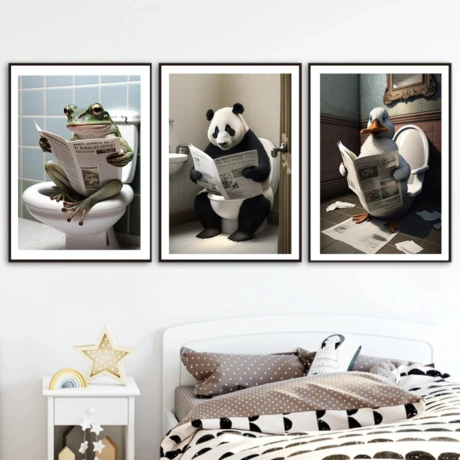 Bear Dog and Tiger Toilet Humor Canvas Poster for Guest Bathrooms - view 4