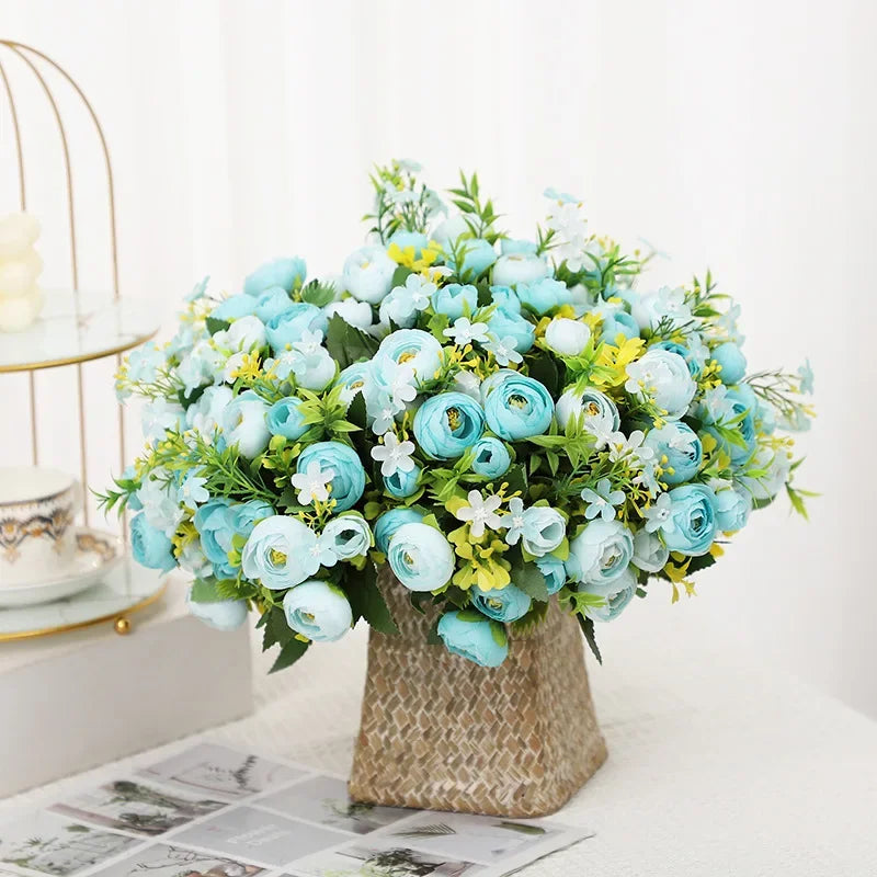 Artificial Silk Rose Bouquet, 32 cm, in Purple, Blue or Champagne - view 4
