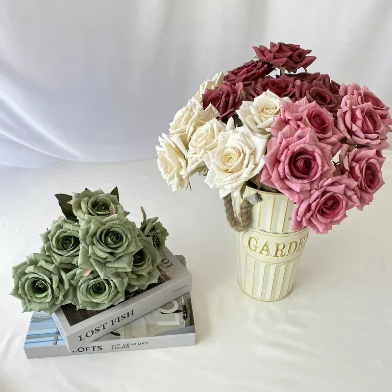 Artificial Silk Rose Bouquet in Black Coffee, Purple and Red Wine - view 3